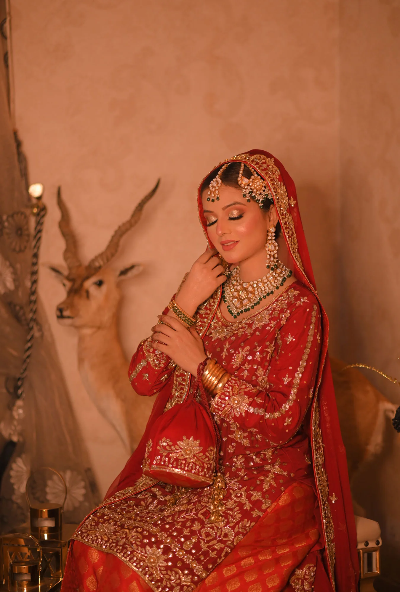 Red bridal dress with zardozi and dabka work