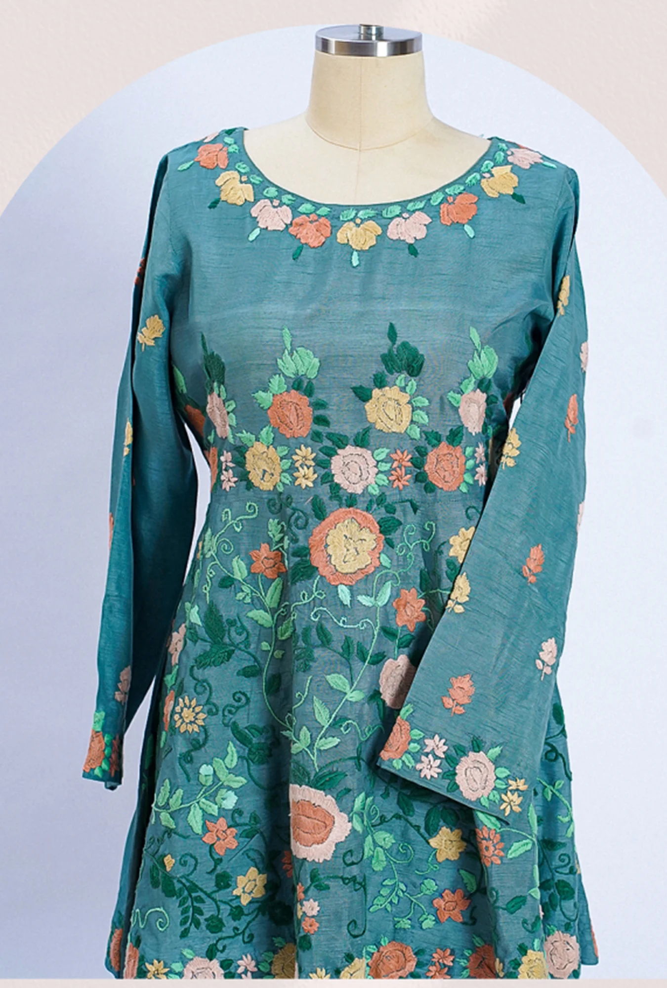 Short frock with fully floral embroidery