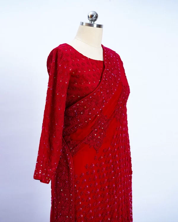 Red chiffon saree