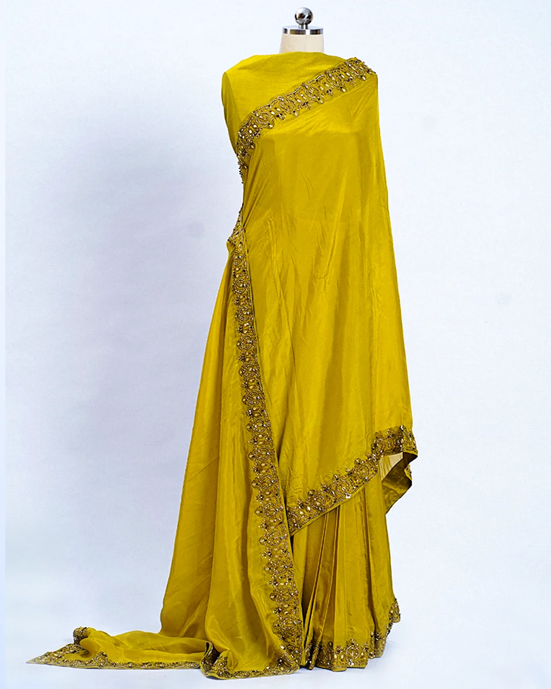 Saree with beaded lace cape