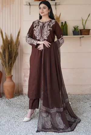 Anusha| Lawn hand embroidered suit with shesha work